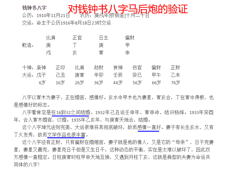 伪风水师张同全对钱钟书八字的马后炮分析